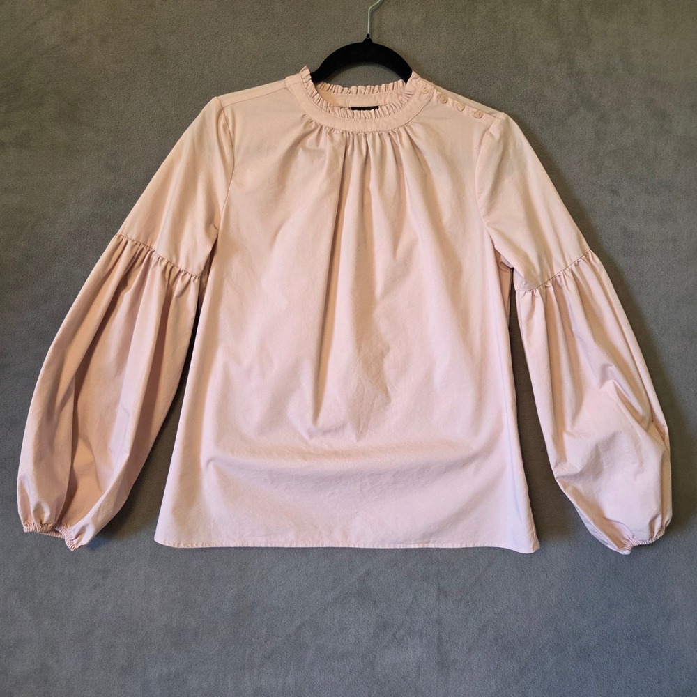 Worthington Puff Sleeve Ruffle Neck Top Women's Size Small Pink Romantic Office